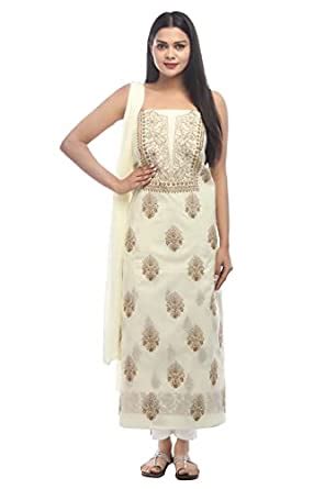 Buy Seva Chikan Hand Embroidered Lucknowi Chikankari Cream Cotton ...