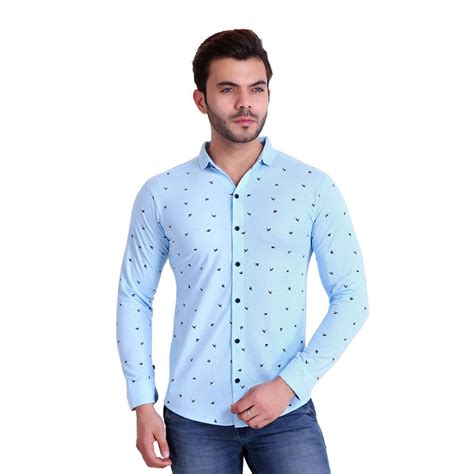 HiFlyers Men Polo Neck Printed Shirt Light Blue – T T Bazaar