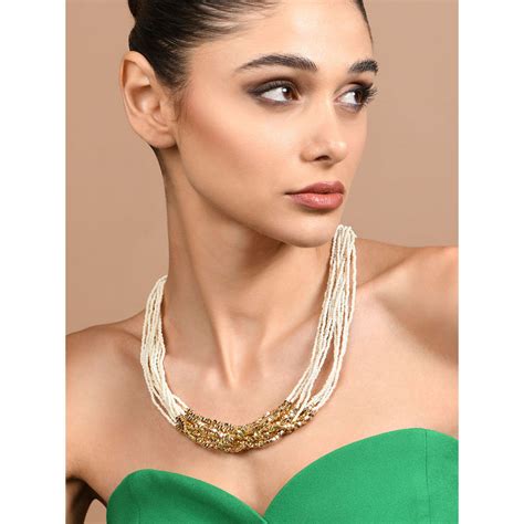 Buy Accessorize London Women White Layered Beaded Necklace Online