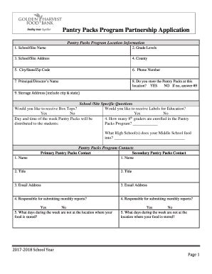 Fillable Online BackPack Program Manual - Golden Harvest Food Bank Fax ...