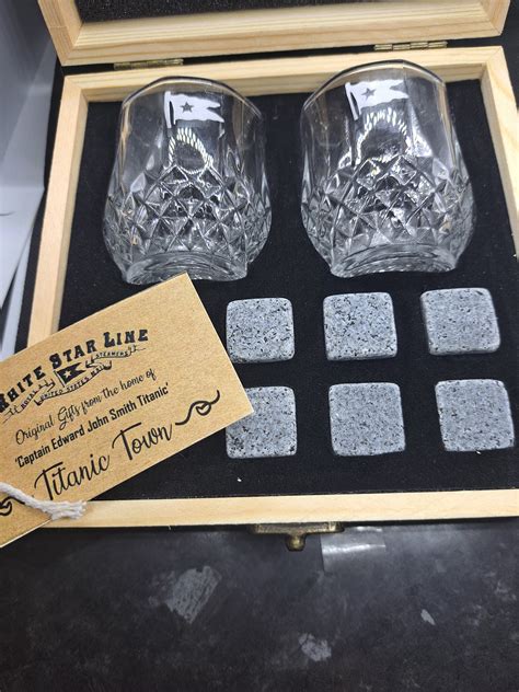 RMS TITANIC White Star Etched Wine Glasses X2 Pair Direct From the Home of Captain Smith Hand ...