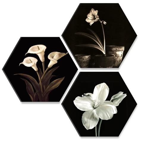 SAF paintings Flower Pot UV Textured MDF Set of 3 Hexagon Painting 17 ...