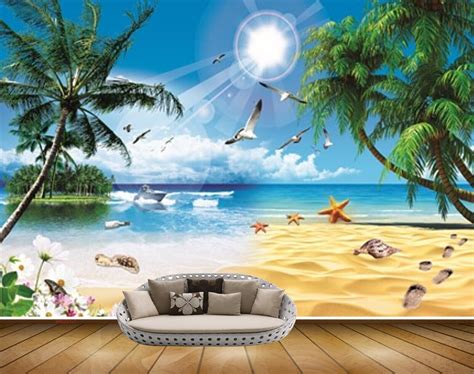 Avikalp MWZ2127 Sea Starfish Shells Trees Flowers Birds Sun Island Bea ...