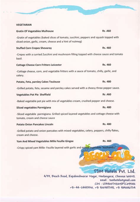 Menu at Beach Hotel, Chennai, X767+J68
