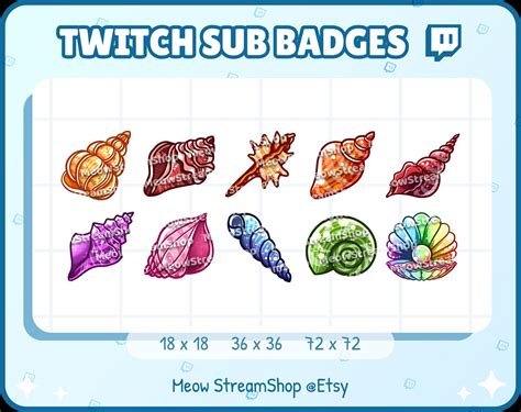 10x Twitch Sub, Bit Badges Kawaii Seashells, Sea Shell Sub Badges for ...