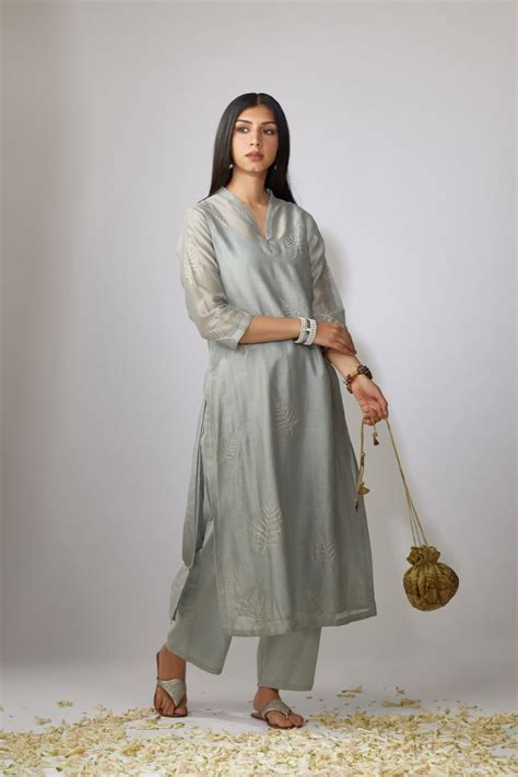 Buy - Kora bluish grey kurta set | Elan Store