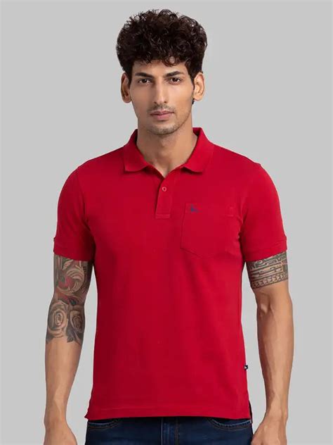 Men Red Regular Fit Solid Cotton Round Neck Collar Polo T-Shirt – MyRaymond