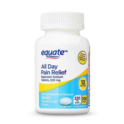 Equate Pain Relief Naproxen Sodium Caplets 220 mg, 200 Count, 12-Hour Anti-Inflammatory ...