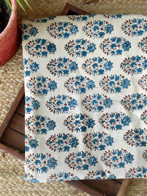 Beige Sanganeri Hand Block Printed Cotton Fabric – Weaves of Tradition
