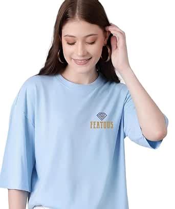 Buy FEATOUS Women's Cotton Blended Diamond Printed Oversized T-Shirt ...