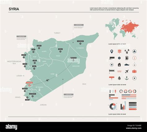 Vector map of Syria. Country map with division, cities and capital Damascus. Political map ...