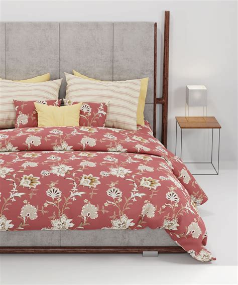 Home Essential King Printed Bedsheet, 144TC, 100% Cotton-Yasmin Red ...
