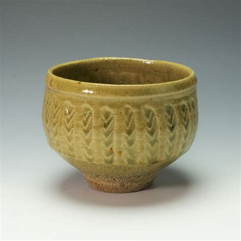 H4-12 | Shoji Hamada "Ash glazed Chawan with pressed decorations" | 濱田 ...