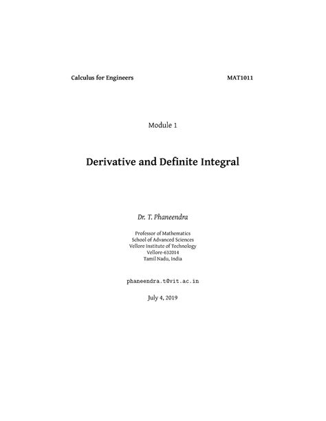 Calculus D&I Reference - Calculus for Engineers MAT Module 1 Derivative ...