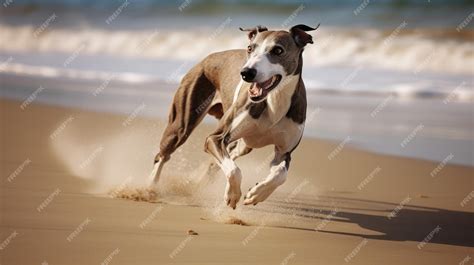 Premium Photo | Majestic Greyhound Racing on Sandy Beach with Ocean ...