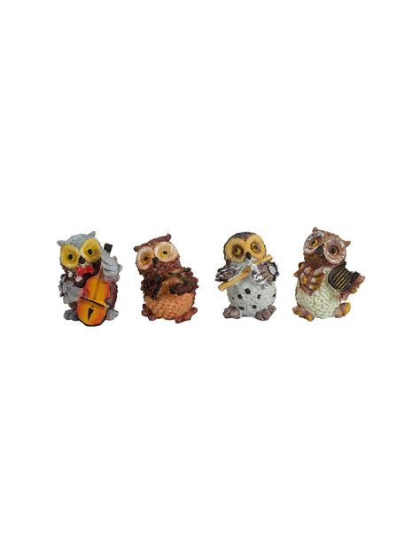 Buy | Set of 4 Brown & Yellow Owls Playing Musical Instrument | Tied ...