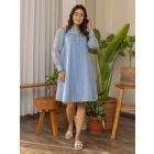 Blue Hand Embroidered Chanderi Kurta with Inner and Pants- Set of 2