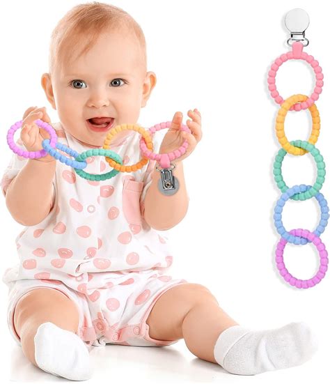 Vicloon Baby Teething Rings Clip, Silicone Baby Teething Toys Set ...