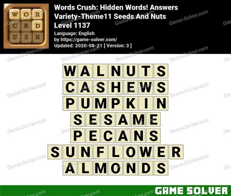 Words Crush Variety-Theme11 Seeds And Nuts Answers • Game Solver