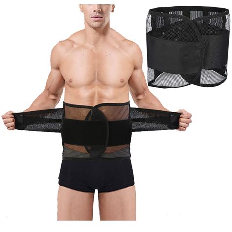 Men Breathable Back Brace Waist Training Belt Lumbar Disc Protector ...
