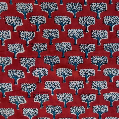 Pure Cotton Dabu Rust With Blue And Black Tree Hand Block Print Fabric ...