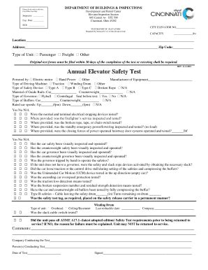 Fillable Online REV- 11-3-2015 Elevator Safety Test - City of ...