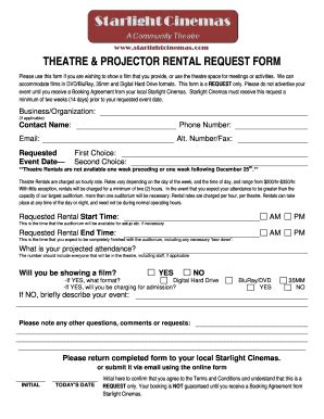 THEATRE & PROJECTOR RENTAL REQUEST FORM - Fill and Sign Printable ...