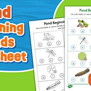 Pond Beginning Sounds Worksheet for PreK-K