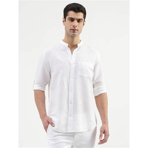 Buy United Colors of Benetton Regular Fit Mandarin Collar Solid Shirt ...
