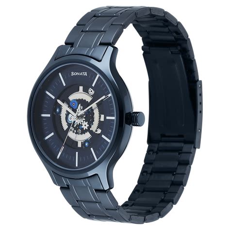 Buy Online Sonata Unveil Quartz Analog Blue Dial Stainless Steel Strap ...
