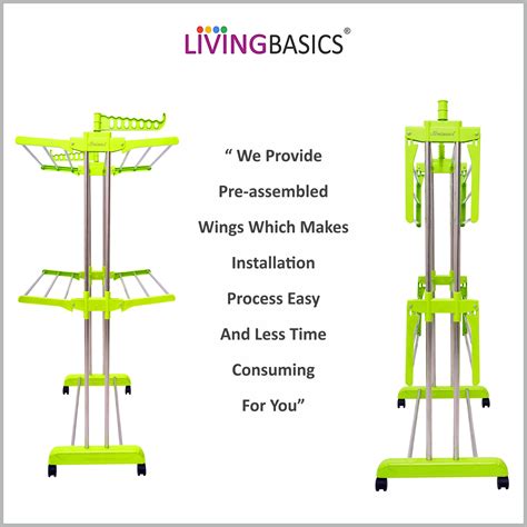 LIVINGBASICS Cloth Drying Stand Rust-Free Stainless Steel & ABS 2 Laye