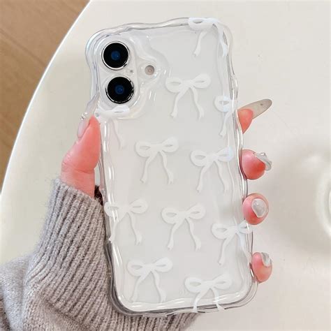 Amazon.com: QLTYPRI Bow Case for iPhone 16 Plus, Cute Ribbon Bows Wavy ...