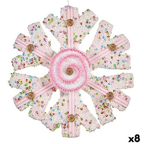 Décorations de Noël Flocons de neige Blanc Rose 17 x 6 x 17 cm (8 ...