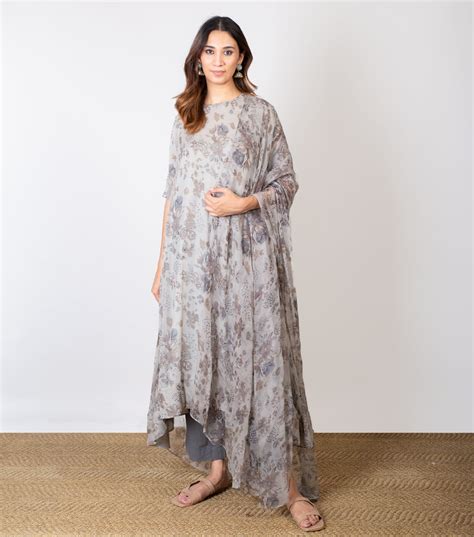 Grey Printed Chiffon Dupatta – Tulsi Online