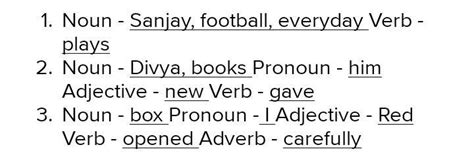 Underline the noun, pronoun, adjective, verb and adverb in these ...