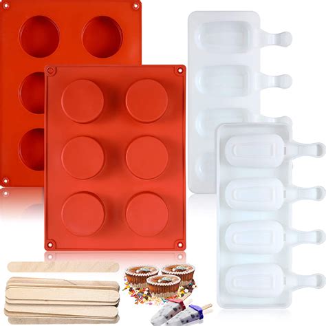 2 Pieces Round Cylinder Candy Molds and 2 Pieces Ice Pop Molds with 20 ...