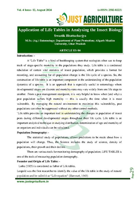 06 - Entomology Life Table Analysis and Insect Population Dynamics ...