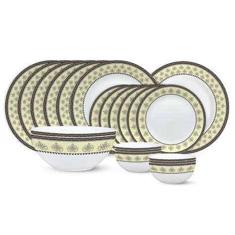 Larah by Borosil Amber Kohinoor Series Opalware Dinner Set | 21 Pcs for ...
