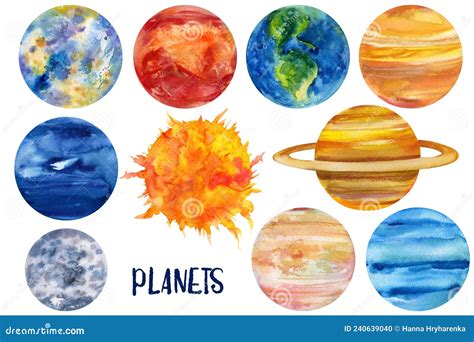 Watercolor Planets Of The Solar System Stock Image | CartoonDealer.com ...