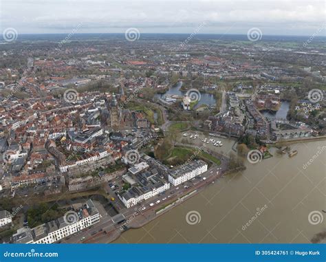 Aerial Overview of the City of Zutphen, Along the River Ijssel in ...