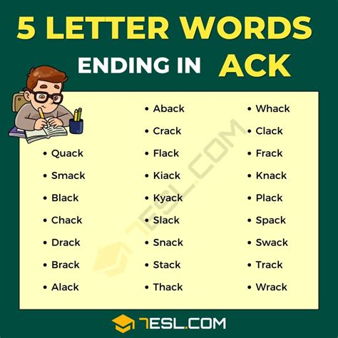 5 Letter Words Ending in ACK in English • 7ESL