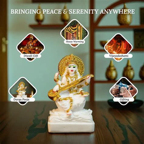 Ekhasa Aura Series Marble Dust Maa Saraswati Idol (5 inch) | Gold Plat ...
