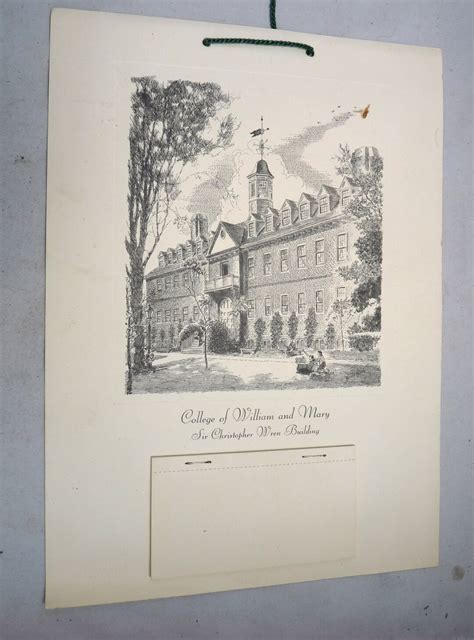 1966 Vintage William & Mary College Calendar Etching Advertising ...
