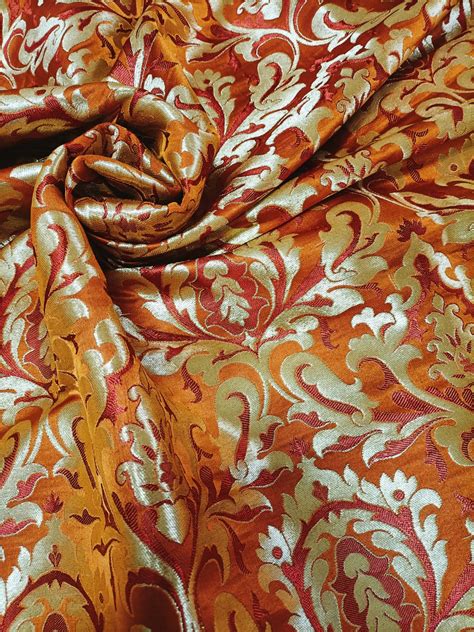 Shop the Exquisite Orange Banarasi Kimkhwab Silk Meenakari Fabric - 1 Mtr