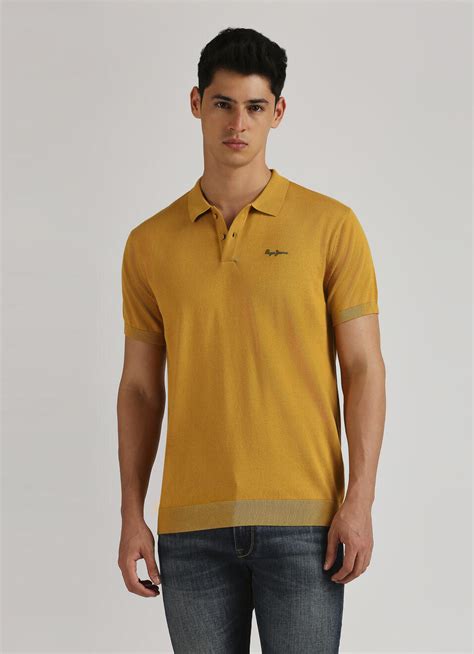 Yellow Short Sleeve Flat Knit Polo | Pepe Jeans India