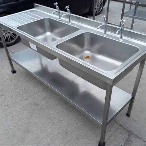Commercial Used Stainless Steel Double Sink 180cmW x 65cmD x 86cmH