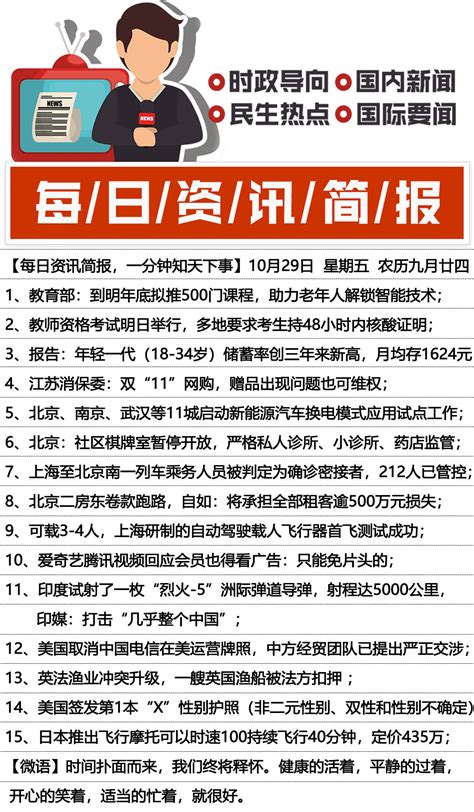 今日精选新闻热点15条 10月29日 每日资讯简报-搜狐大视野-搜狐新闻