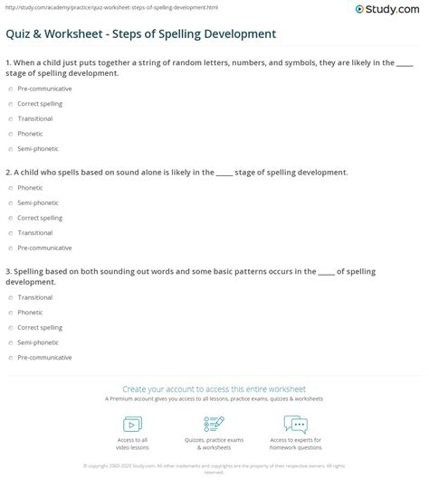 Quiz & Worksheet - Steps of Spelling Development | Study.com