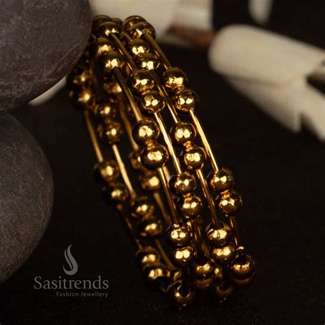 Oxidised Antique Gold Plated Bead Bangles Set - Sasitrends