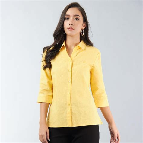 Guy Laroche Yellow Linen Shirt เชิ้ตผ้าลินินสีเหลือง แขนสามส่วน กีลาโรช ...